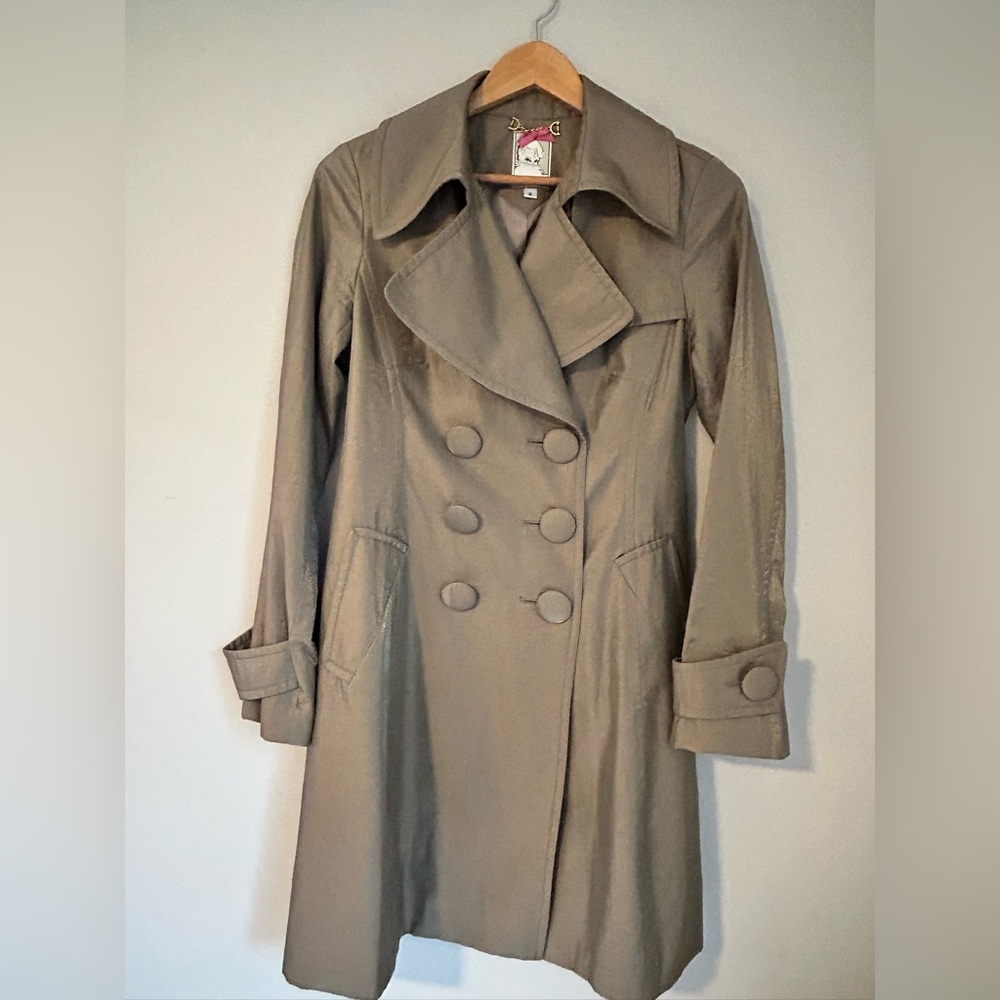NWOT Yoana Baraschi Taupe Shimmer A-Line Trench Coat Size 6